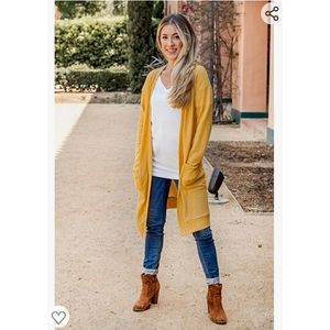 Yellow Tickled Teal Long Cardigan